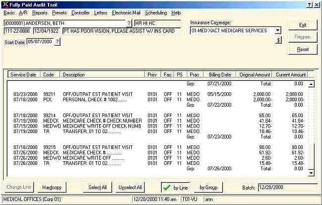 Patient Fully Paid Audit Trail