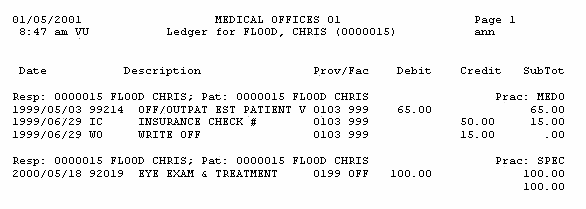 Hardcopy of Patient Ledger