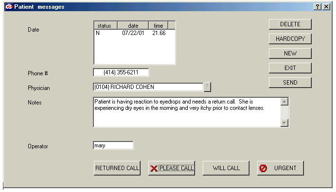 Patient Message Entry