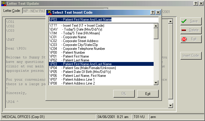 Letter Merge Code Insertion