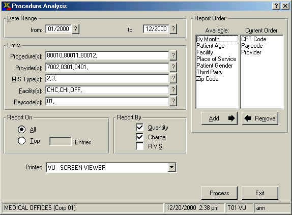 Procedure Analysis Report Selector
