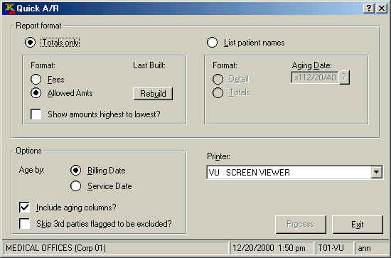 Quick A/R Selection Screen