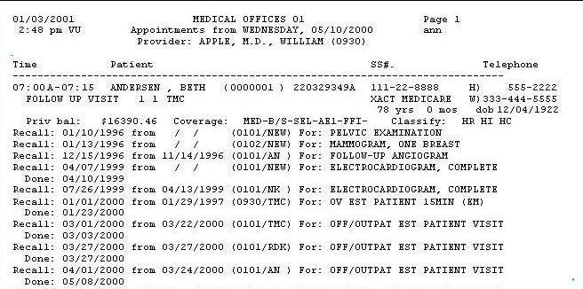 Hardcopy of Appointments