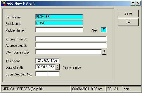 Adding a New Patient in Scheduling